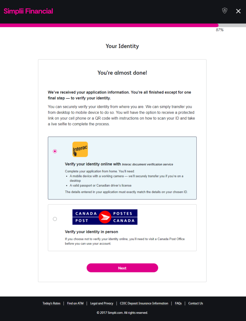 Verify identity to open a Simplii Financial account