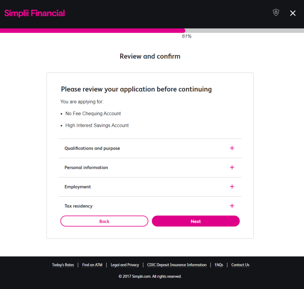 Review and confirm Simplii Financial application