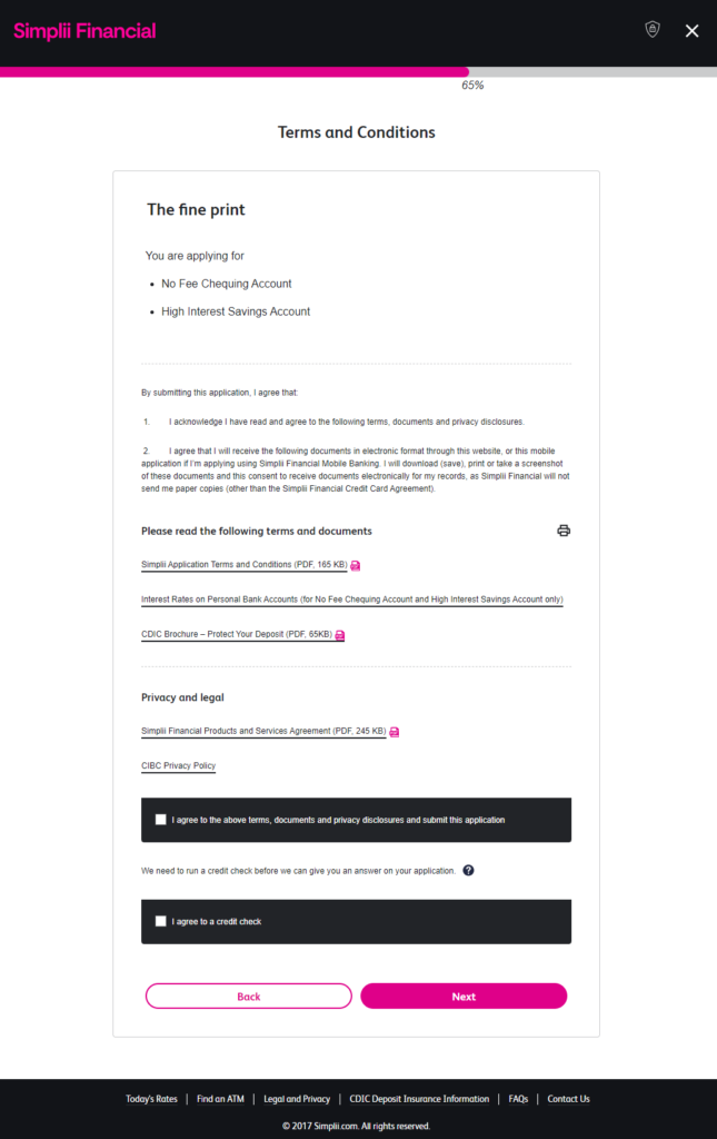 Terms and conditions Simplii Financial application