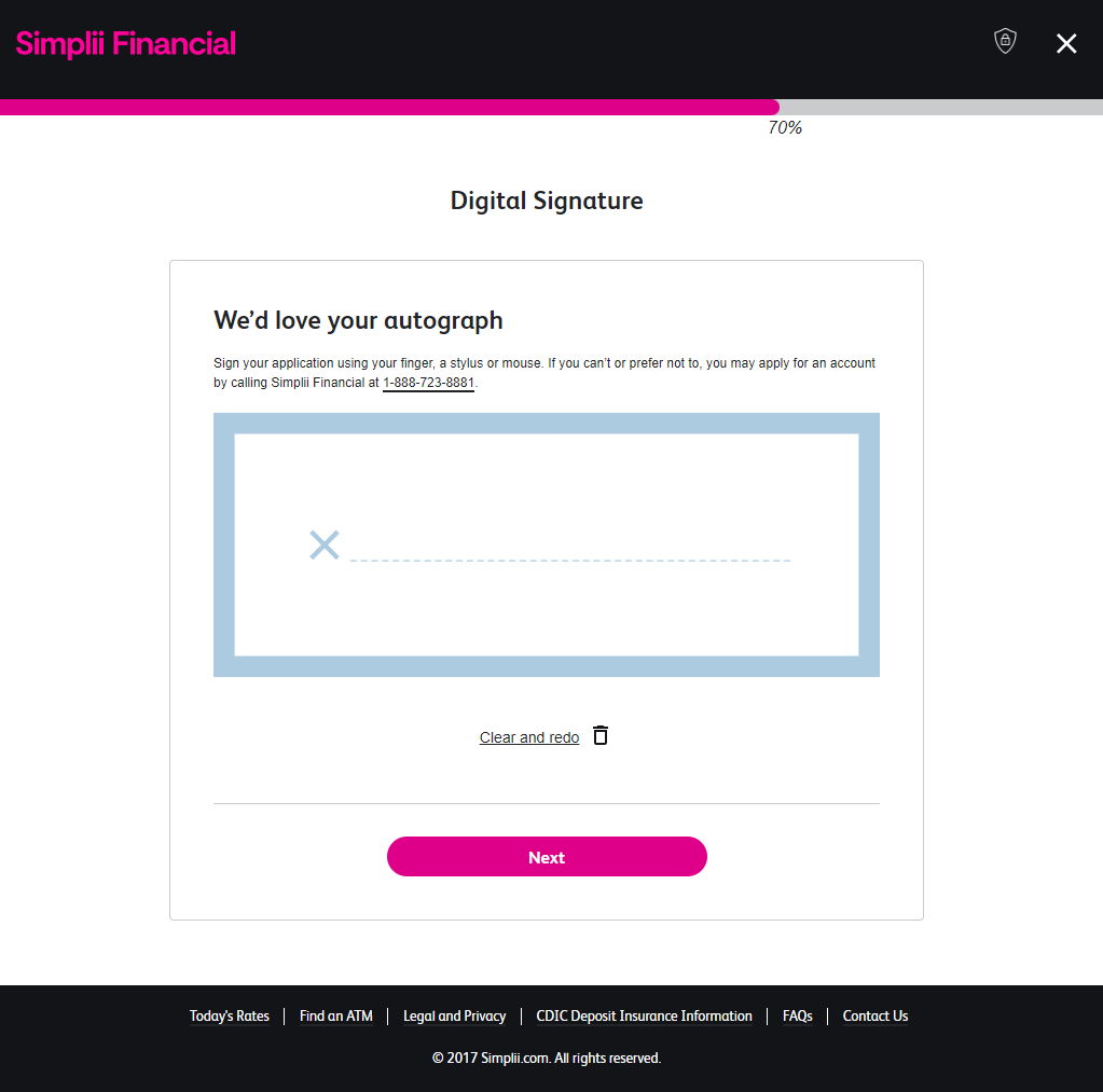 Digital signature Simplii Financial application