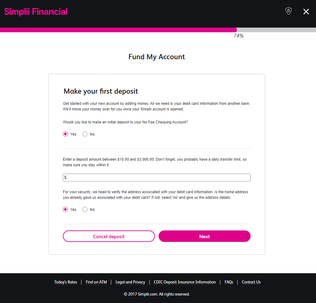Fund account Simplii Financial application