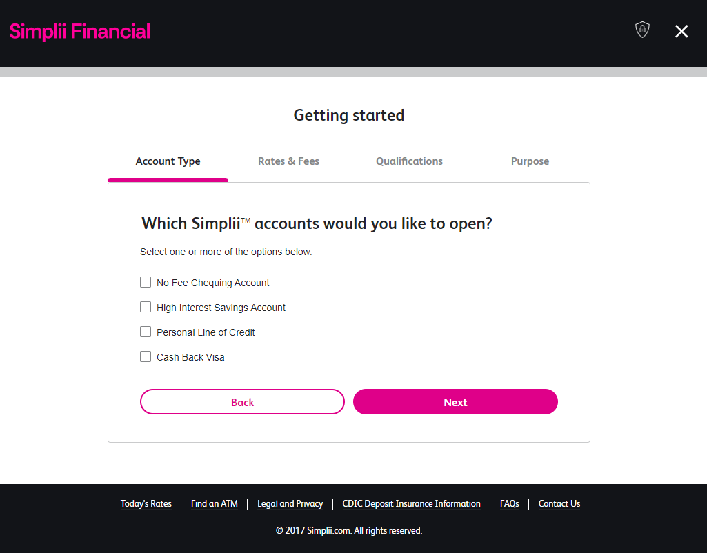 Account type Simplii Financial application