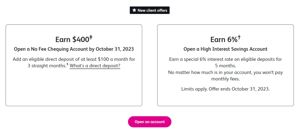 Simplii Financial promotion for new clients
